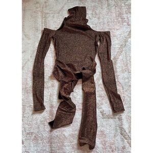 Into The Night Copper Metallic Cold Shoulder Fitted Top